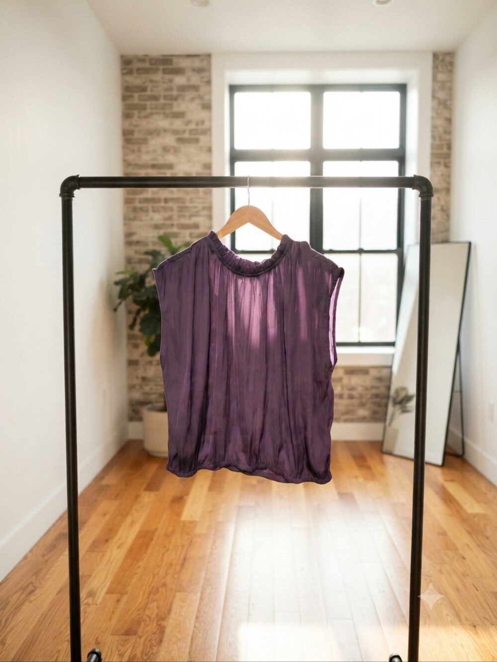 LOFT Sleeveless Pleated Mock-Neck Top - Deep Purple